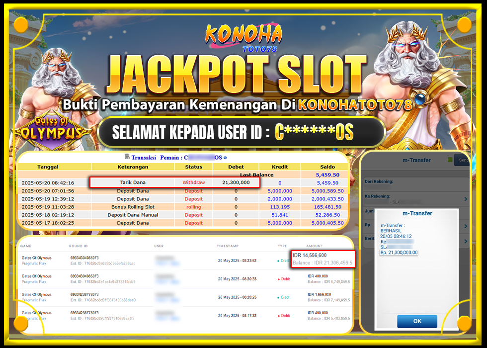 KONOHATOTO78 JACKPOT GATES OF OLYMPUS  Rp.21.300.000,-LUNAS